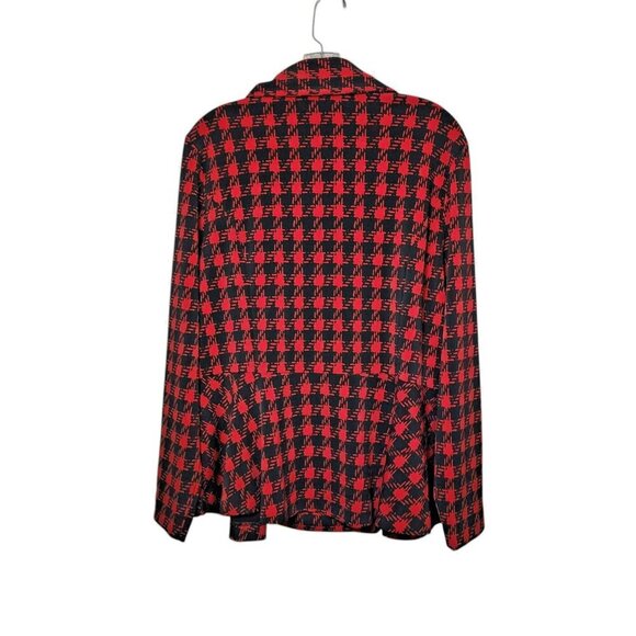 Susan Graver Red Black Plaid Jacket L Long Sleeve Button Front Peplum Hem - Picture 7 of 8